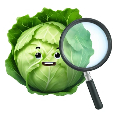 smiling cabbage hold magnifying glass sticker