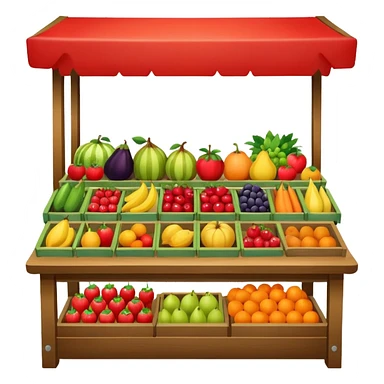 a market table with fruit and other product sticker