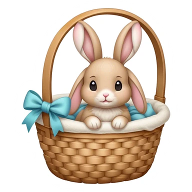 Floppy-eared bunny with a bow cozy in basket sticker