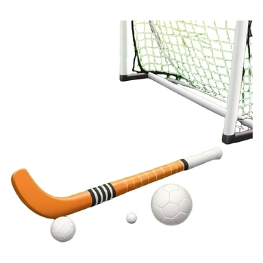A field hockey stick and ball resting on a well-maintained green grass field, with the goalposts and markings visible in the background. The scene highlights the precision and focus of the sport, with the vibrant green pitch creating a dynamic atmosphere. sticker
