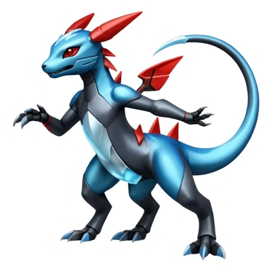 Shiny Futuristic Dusknoir-Salandit-Glaceon-Fakémon-hybrid-creature (full body)  sticker