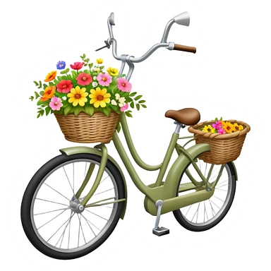 A pale olive bike with a basket and flowers in it sticker