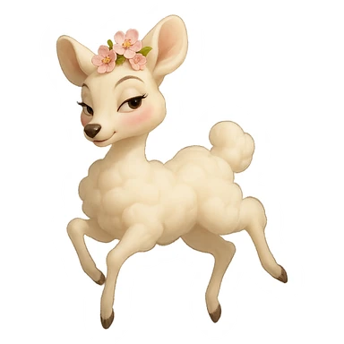 feminine vanilla cloud doe floating gracefully with rosy cheeks and cherry flowers on its head, Pixar-inspired art, touch of allure and sophistication, always tasteful sticker