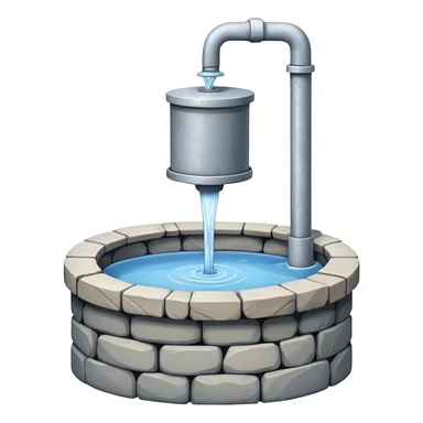 a minimalistic water well made out of stone sticker
