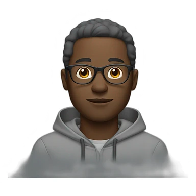 Black man wearing a grey hoodie with glasses sticker
