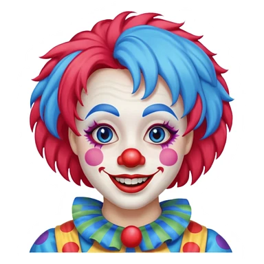 Clown – Bright makeup, red nose, colorful wig, exaggerated smile sticker