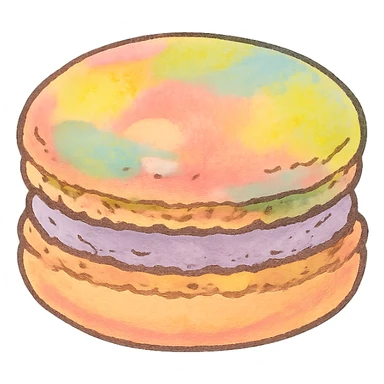 colorful macaron, Japanese pastel hand-drawn sticker style, full object, transparent background sticker