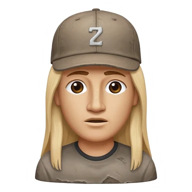 Easter island head rock with long blonde hair and a backwards baseball cap sticker
