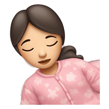 Asian girl in a light pink pajama sleeping on a bed sticker