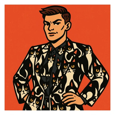 masculine woman with short brown hair and a tuxedo cat, style 4 sticker