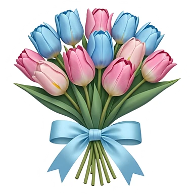 Pastel blue and pastel pink tulip bouquet tied together bya white ribbon  sticker