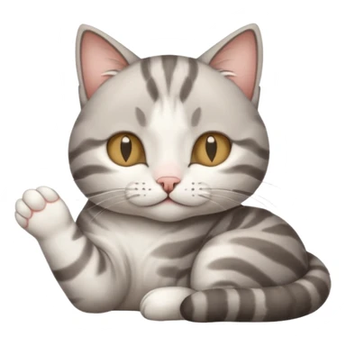 grey and white small cat with its eyes closed lying down with its paw curled and holding up his head sticker