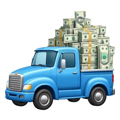 blue truck with money sticker