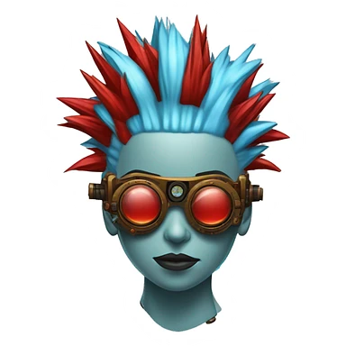 Light blue Mohawk hair female cyborg head with red steampunk goggles and circuits sticker