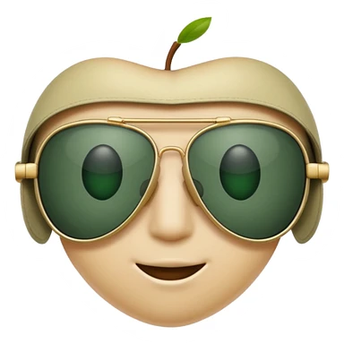 aviator sunglasses with light beige frame and dark green lenses, Apple emoji style, no text sticker