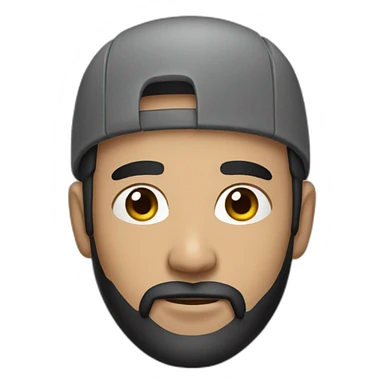 Man with black hair and beard, gray caps sticker