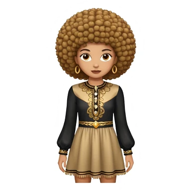 A light brown skinned who have afro type of hair and wearing a long sleeve dress with fringes sticker
