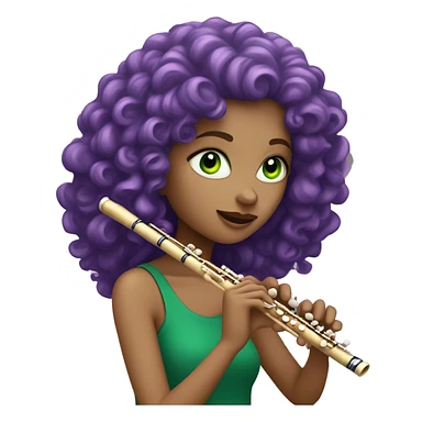 White girl with purple curly hair and green eyes playing flute sticker