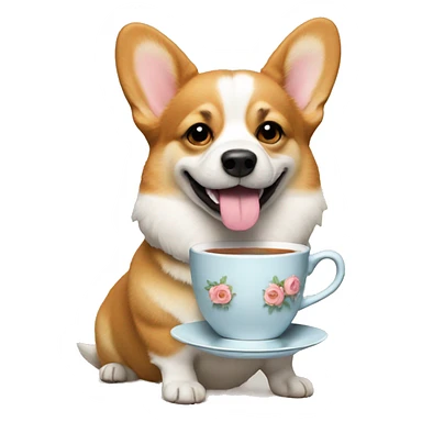 corgi with cup of tea sticker