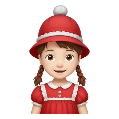 baby girl with brown hair and pigtails with a hat and red dress like My Neighbor Totoro movie sticker