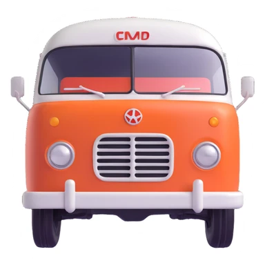3D emoji style bus inspired by the reference image, retro Soviet bus, front view, rounded and simplified, cheerful expression sticker
