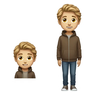 A boy eating a brown hoodie with light brown hair sticker