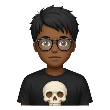 black anime hair guy with skeleton makeup. wearing a stussy tshirt with glasses sticker
