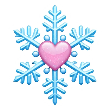 snowflake pink heart color white baby blue and pink glitter glow basic realist sticker
