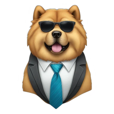 Chow chow wearing sunglasses and tie sticker