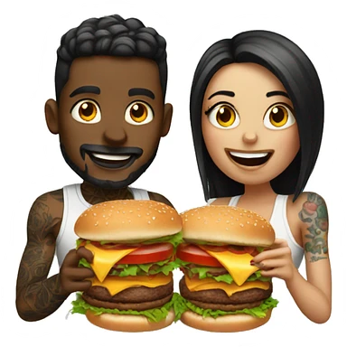 Beautiful tattooed couple eating burgers sticker