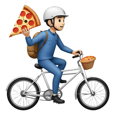 Man riding a bike with pizza  sticker