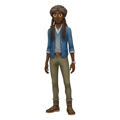 full body very skinny African American male figure standing wearing clothes with long dreadlocks sticker