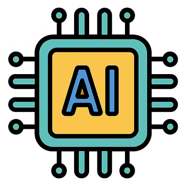 AI symbol as a modern icon, clean lines, minimal, tech-inspired sticker