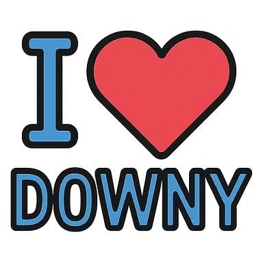 the phrase 'I ❤️ DOWNY' in a bold, modern style, suitable for a logo sticker
