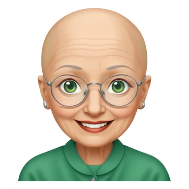 Bald old woman smiling green eyes wearing frameless glasses sticker