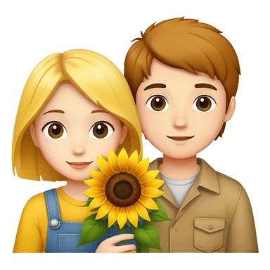 a girl and a boy holding sunflower  sticker
