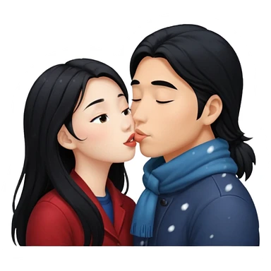 long black haired asian guy kisses redhead girl in snowstorm sticker