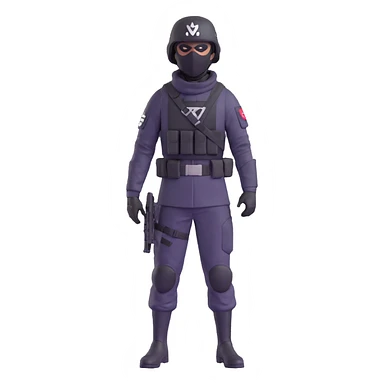 armed figure in all-black military clothing, shiesty mask, and helmet, standing in a ready pose sticker