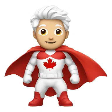 canadian superhero wearing red and white clothes including a mapple leaf sticker
