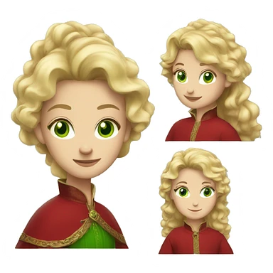 woman with wavy blonde hair, green eyes and red medieval dress  sticker