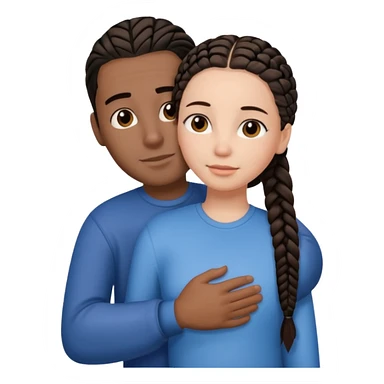 brunette girl with straight hair and medium toned guy with black cornrows hair hugging sticker