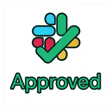Slack emoji with the word 'Approved' in a bold, sans-serif font, green color, minimal design, optimized for clarity sticker