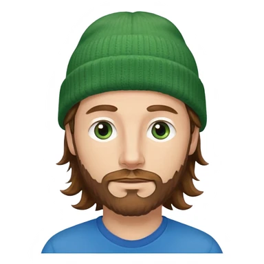 white man
aged 40
Blue eyes, 
mid length brown wavy hair
Green beanie hat
Stubble sticker
