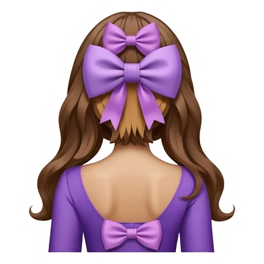 long wavy brown hair from behind with a medium lilac bow sticker