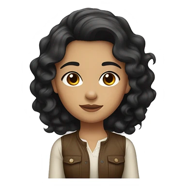 A girl with black wavy hair, small brown eyes, brown eyebrows, good outfit, and light skin sticker