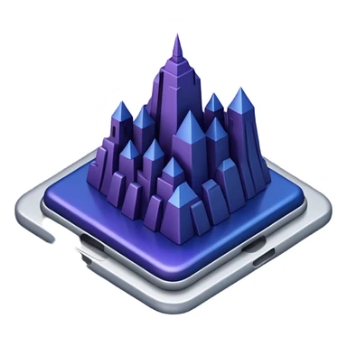 Landmark above the map. Colors: dark purple, dark blue, black, silver. Style: metallic, realistic sticker