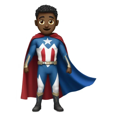 Emoji of Homelander from ‘The Boys’ series. USA flag-inspired costume with cape (red, blue, white). Confident, slightly menacing expression. sticker
