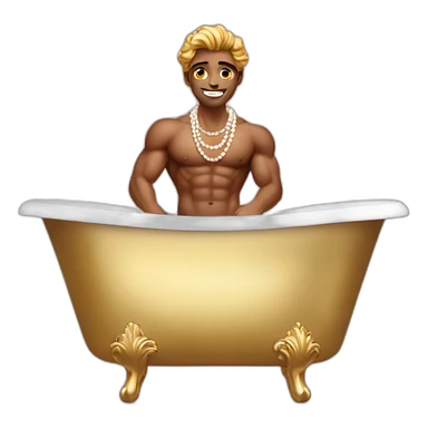 Posh-muscle-boy-pearl-necklace-in-golden-bathtub sticker