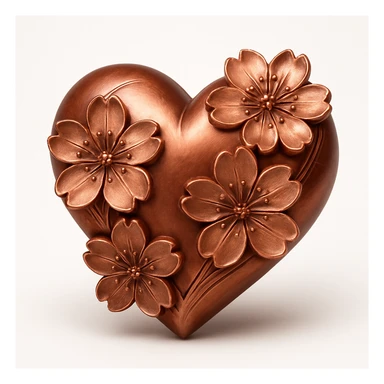 pink heart with sakura flowers, copper style sticker
