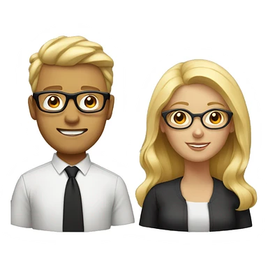 Woman with blonde hair and man with black hair with glasses sticker